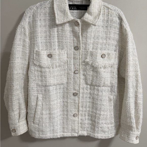 Zara Off-White Tweed Button-Up Jacket - Picture 6 of 9